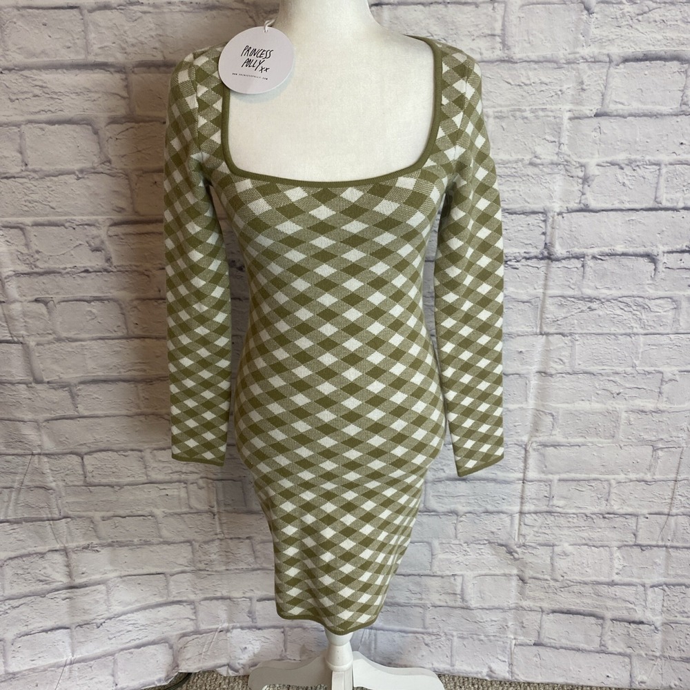 Princess Polly NWT Y2K Indie Sleaze Gabby Gingham Sweater Mini Dress Size XS